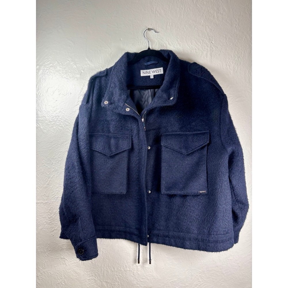 Nine West Black Fuzzy Utility Jacket Shacket Womans XXL Farmcore Workwear Casual